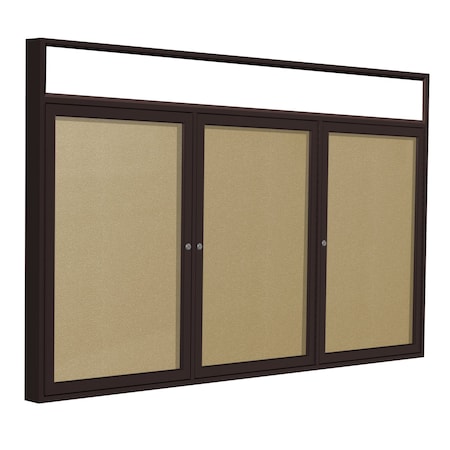 Ghent 36'' x 72'' Enclosed Vinyl Board, 3-Doors, Bronze Aluminum Frame, Illuminated Headliner, Caramel PBVLX8-181