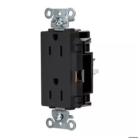 Hubbell Wiring Device-Kellems Straight Blade Receptacle, 5-15R, 15 A, 125V AC, 2 Pole, 3 Wire, Surface Mount, Grounded HBL2152STBK
