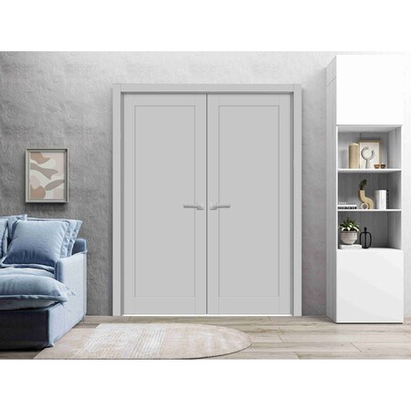Sartodoors French Double Panel Lite Doors Hardware Grey 60x80 (2* 30x80) Solid Core Modern Interior QUADRO4111DD-GRE-60