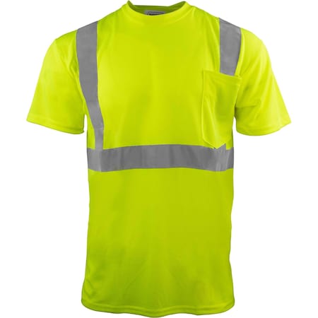 Ironwear Class 2 Hi Vis Reflective Short Sleeve Safety Shirt with Chest Pocket, Lime, Large 1805-L-XL