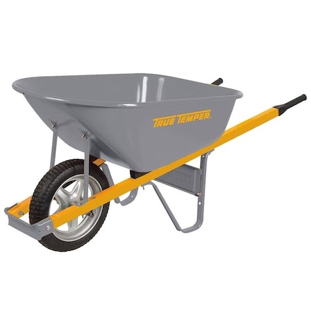 True Temper Wheelbarrow, 6 cuft Volume, Steel, 1Wheel, ComfortGrip Handle R6STSP25
