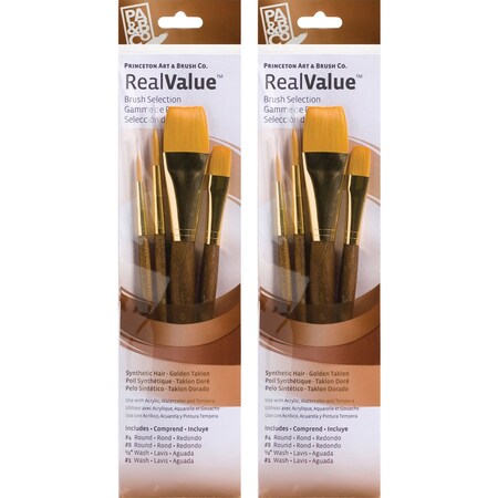 Princeton RealValue Brush Set, Gold Taklon Bristles, Short Handle Mixed Media Paintbrush, 4-Piece Set, 2PK PR9146