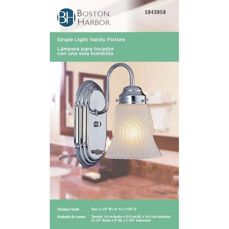 Boston Harbor RF-V-026-CH Vanity Light Fixture, 60 W, 1-Lamp, A19 or CFL Lamp, Steel Fixture, Chrome Fixture RF-V-026-CH3L