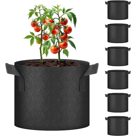 Healsmart Fluffy Dream 5 Gallon Vegetable/Flower/Plant Grow Bags with Handles, Black, 6PK GLGROWBAG5X6LITEBLK