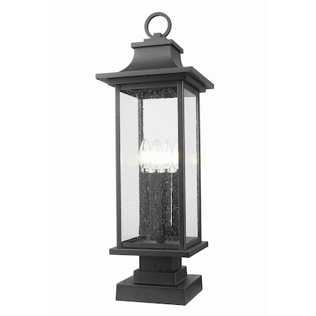 Z-Lite Tiberius 4 Light Outdoor Pier Mounted Fixture, Black/Clear Seedy, 9 In W x 27 In H 5017PHBS-SQPM-BK