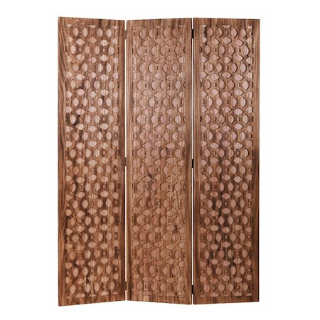 Homeroots 67" Brown Folding Three Panel Screen Room Divider 342753