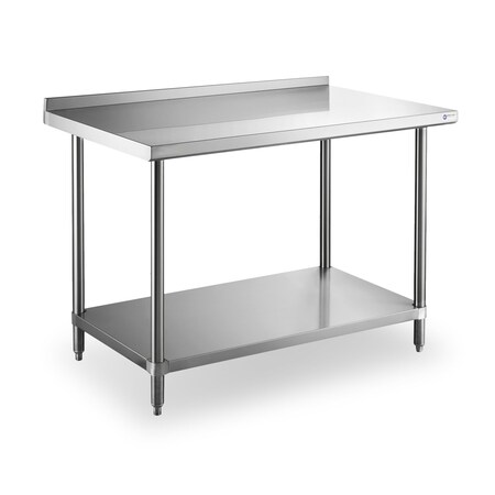 Steel Works Worktable 18"D X 60"W X 34"H 16GA 304S/S top with 2" backsplash SWWTS-1860-2R-316