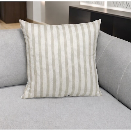 Homeroots 16" Taupe and White Striped Cotton Throw Pillow 529177
