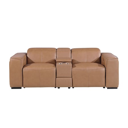 Homeroots 90in Brown Italian Leather Power Reclining Loveseat With Storage 720556