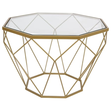 Leisuremod Malibu Modern Octagon Glass Top Coffee Table with Chrome Base, Gold MD23GG