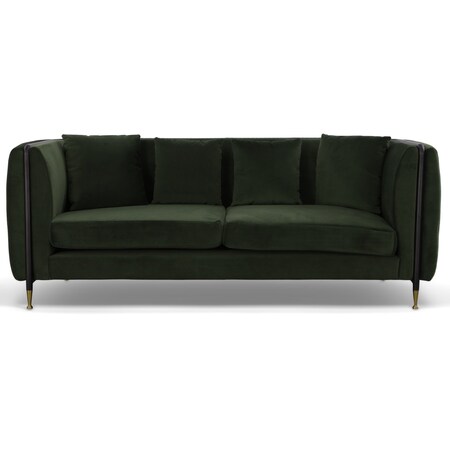 Homeroots 84" Dark Green Velvet Sofa With Black and Gold Legs 488835
