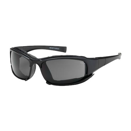 Bouton Optical Full Frame Safety Glasses w/Black Frame, Rubber Foam Padding, Gray Lens, Anti-Scratch/Anti-Fog Coating 250-CE-10091