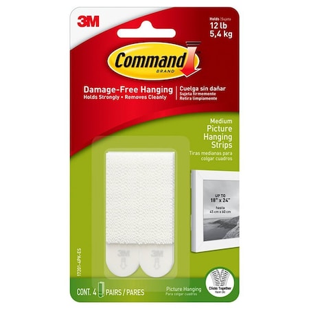 3M Medium 17201-4PK-ES White Command Picture Hanging Strips, 4-Pack 17305CLRES