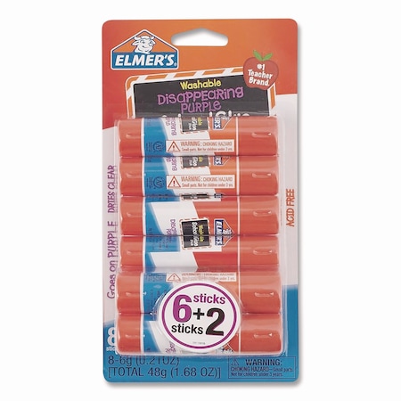 Elmers Disappearing Purple School Glue Stick, 0.21 oz, Dries Clear, 8PK E1591/E1560