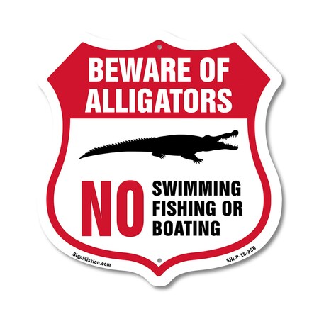 Signmission Alligator Warning Shield Sign Beware Of, 18 Inch X 18 Inch, Plastic Sign SHI-P-18-358