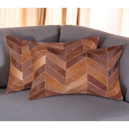Homeroots Set of Two 12" X 20" Tan Chevron Cowhide Lumbar Throw Pillows, 2PK 544588