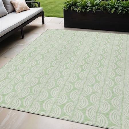 Homeroots 5' X 8' Mint Green And Beige Ogee Washable Indoor Outdoor Area Rug 601627