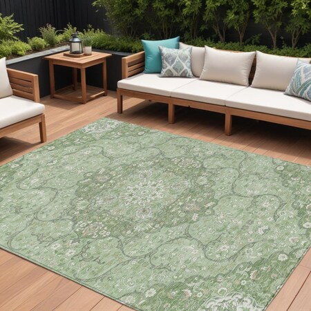 Homeroots 8' X 10' Artichoke Green And Ivory Medallion Washable Indoor Outdoor Area Rug 617452
