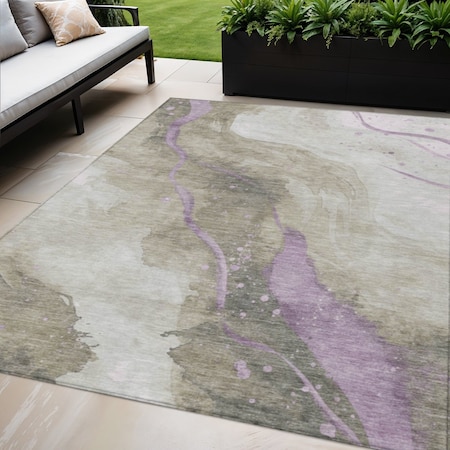 Homeroots 5' X 8' Taupe And Lavender Abstract Washable Indoor Outdoor Area Rug 611394