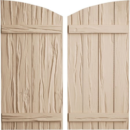 Ekena Millwork Riverwood 4 Board Joined Board-n-Batten w/Elliptical Top Faux Wood Shutters, 22W x 46H, PR SHUBJL22X46RWPR