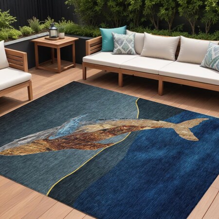 Homeroots 8' X 10' Blue And Brown Animal Print Washable Indoor Outdoor Area Rug 630966