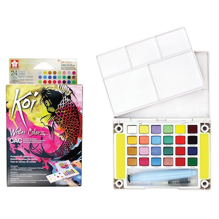 Sakura Koi Creative Art Watercolor Field Sketch Box with Brush, 24-Color Set XNCW-24MPN