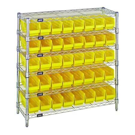 Quantum Storage Systems WIRE SHELVING UNIT W / YELLOW BINS WR6-36-1236-101YL