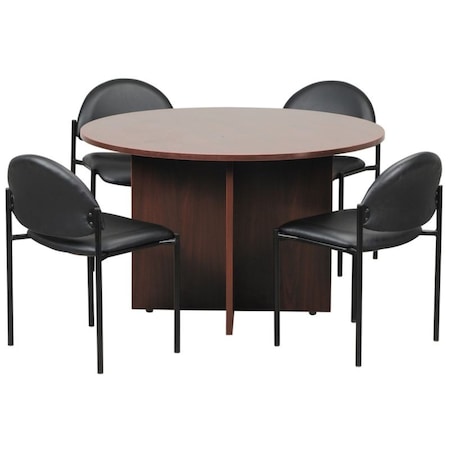 Boss Office Products BOSS 42" Round Table (Mahogany Finish) Set with (4) Armless Chairs in Black Vinyl GroupC-M