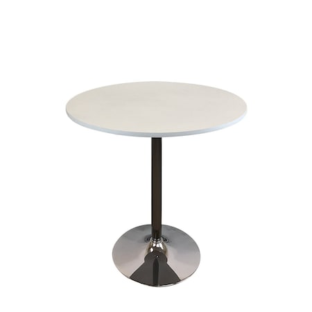 Homeroots 36" White and Silver Wood and Metal Pedestal Base Round Top Dining Table 555152