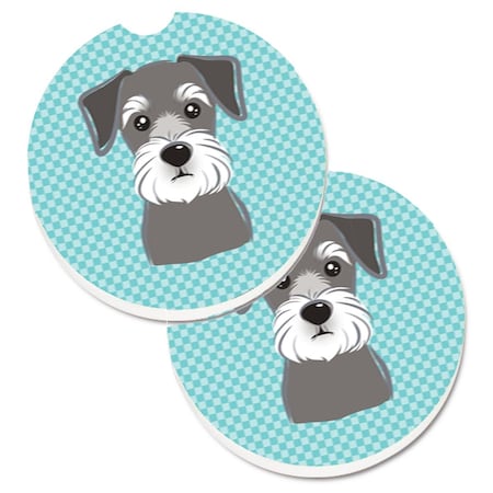 Carolines Treasures Blue Checkered Schnauzer Set of 2 Cup Holder Car Coaster BB1136CARC
