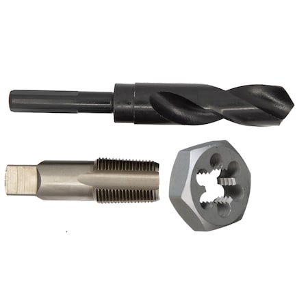 Drill America 3/4" Carbon Steel NPT Pipe Tap, Hex Die and 59/64" HSS Drill Bit Kit HXPOU3/4NPT