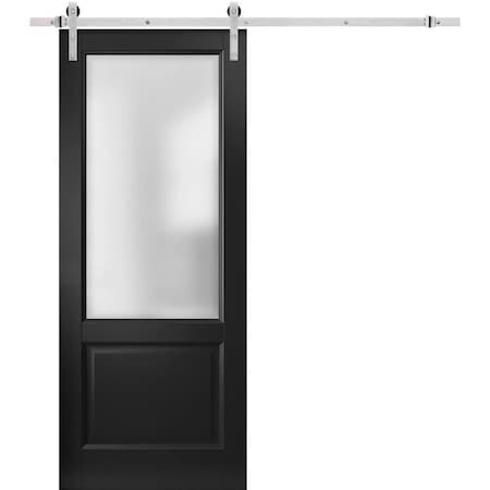 Sartodoors Sturdy Barn Door, Lucia 22 Matte Black with Frosted Glass, 6.6FT Rail Hangers Heavy Hardware Set , LUCIA22BD-S-BLK-4296