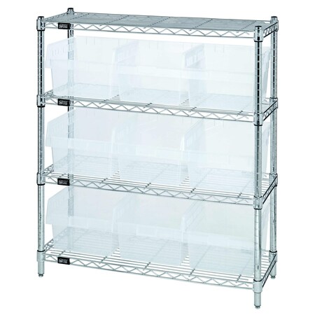 Quantum Storage Systems WIRE SHELVING UNIT WITH BINS CLEAR WR4-39-1236-809CL