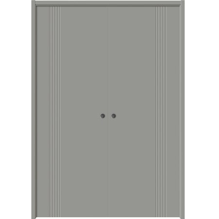 Sartodoors Sliding French Double Pocket Doors 64 x 84 inches, BASIC 0111 Dove Grey, Kit Rail Hardware, Solid BASIC0111DP-MAG-6484