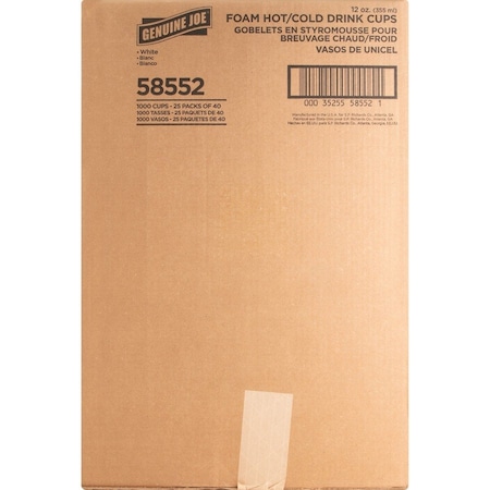 Genuine Joe Hot/Cold Foam Cups, 12 Fl Oz, Wht, PK1000 GJO58552
