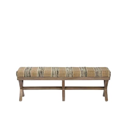 Homeroots 16in Beige And Brown Upholstered Cotton Blend Bench 376185