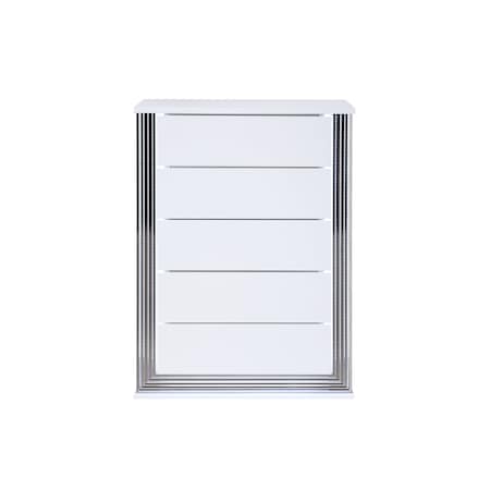 Homeroots 49" White Wood Lighted Five Drawer Dresser 564702