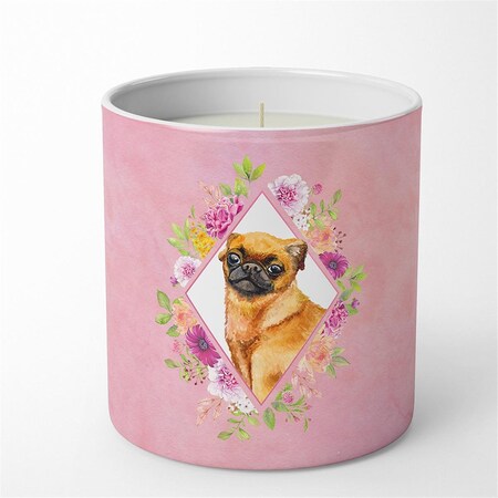 Carolines Treasures 10 oz Brabant Griffon Pink Flowers Decorative Soy Candle CK4185CDL