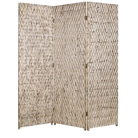 Homeroots 72" Silver Wood Folding Three Panel Screen Room Divider 274900