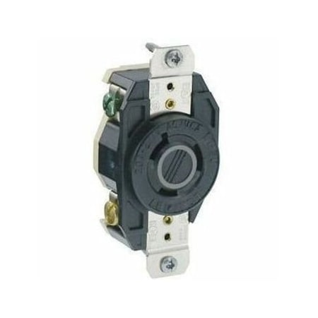 Leviton Flanged Locking Receptacle, L7-20R, 20 A, 277V AC, Single Phase, 2 Pole, Flush Mount, Black 2330