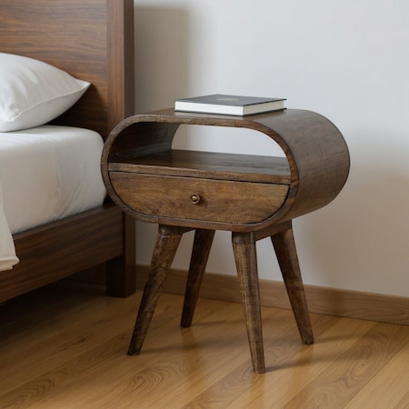 Homeroots 21" Light Brown Solid Wood Round One Drawer Nightstand 651589