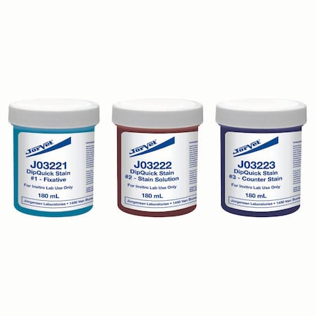 Jorgensen Laboratories Dip Quick Stain Introductory Kit, 180mL, Wide Mouth Jars, Red, Green, Blue, 3PK J0322