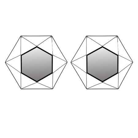 Uniquewise Set of 2 Decorative 20-Inch Star Shaped Black Metal Frame Modern Wall Mounted Geometric Mirror - QI004582.2