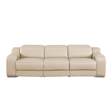 Homeroots 103" Beige Italian Leather Reclining USB Sofa 632880