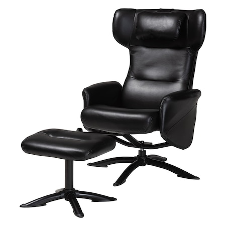 Baxton Studio Elwood Modern Black Faux Leather 2-Piece Lounge Chair and Footrest Set 251-14141-ZORO