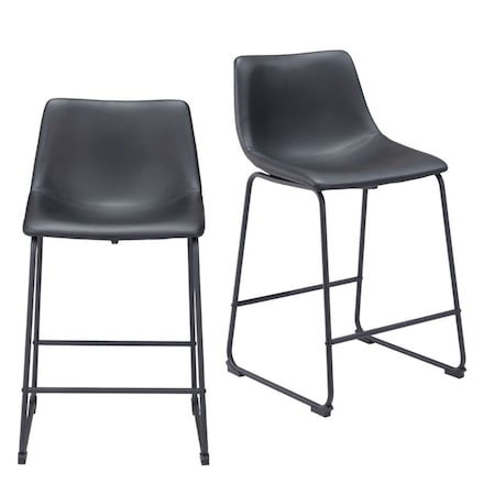 Homeroots Set of Two 24" Black Faux Leather and Steel Counter Height Bar Chairs, 2PK 555738