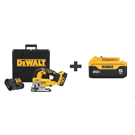Dewalt Cordless Jig Saw, 20VDC, Top Handle, Includes Batteries/Charger DCS334P1/ DCB205