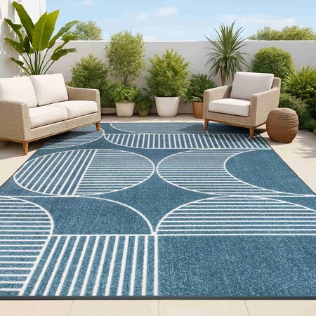 Jonathan Y Nordby High-Low Geometric Arch Scandi Striped Navy/Cream 5 ft. x 8 ft. Indoor/Outdoor Area Rug SCN104A-5