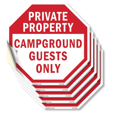 Signmission Private Property Campground Guests, 6 inch X 6 inch, Vinyl Decal, 5PK OC-D-5PACK-6-31