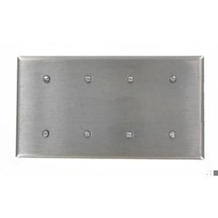 Leviton Blank Wall Plate, Number of Gangs: 4 Stainless Steel, Silver 84057-40